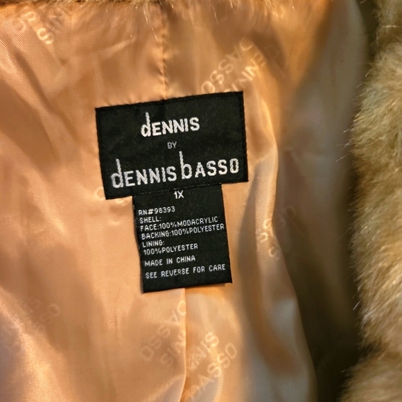 Dennis By Dennis Basso women's Golden Tan Elegant Faux Fur Lined  Coat Jacket 1X - Picture 9 of 11